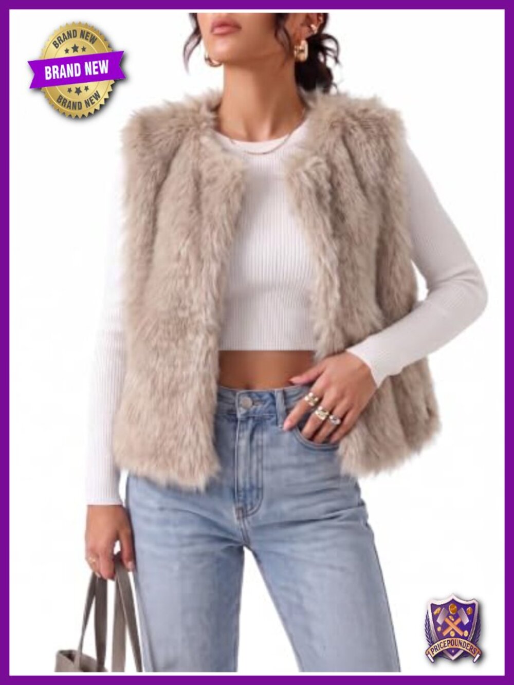 Faux Fur Vest Pockets Cropped Fuzzy Sleeveless Winter Layering Coat